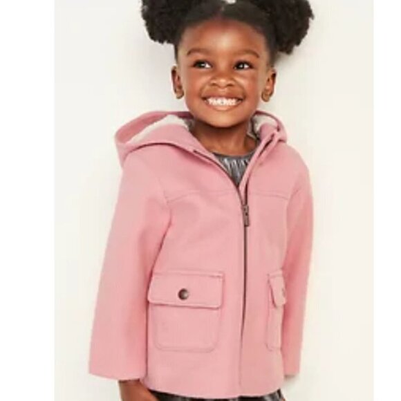 OLD NAVY Pink Winter Soft-Brushed Hooded Pea Coat Sherpa Fleece Lined Jacket 24M - Picture 1 of 8